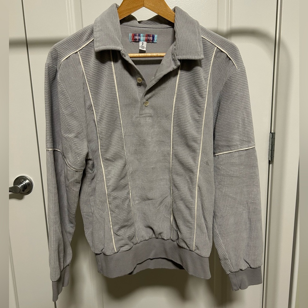 Urban Outfitters Gray Men’s Ribbed Polo Sweater With White Piping Details